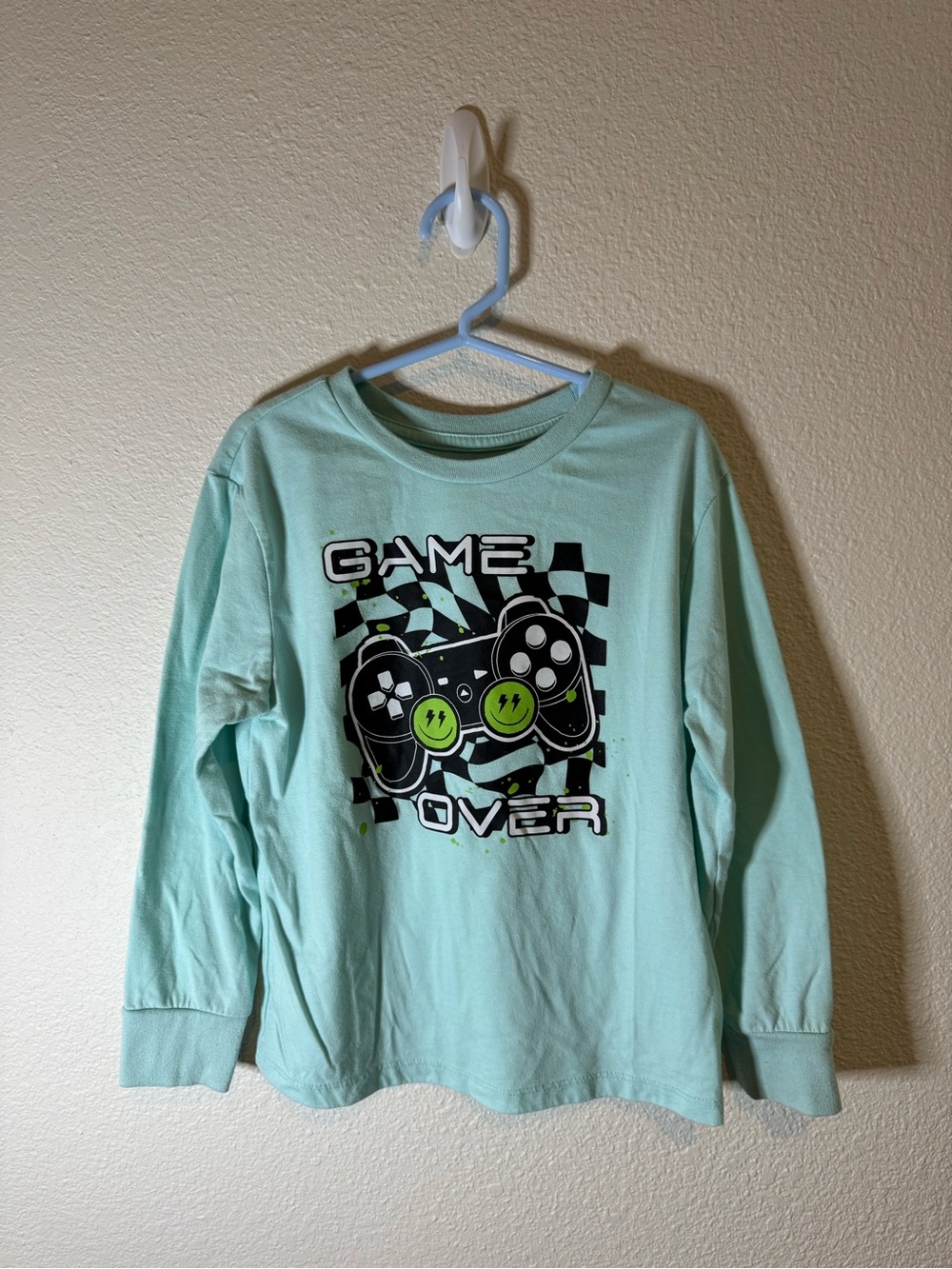 Game Over Graphic Long Sleeve Tee - Mint Green